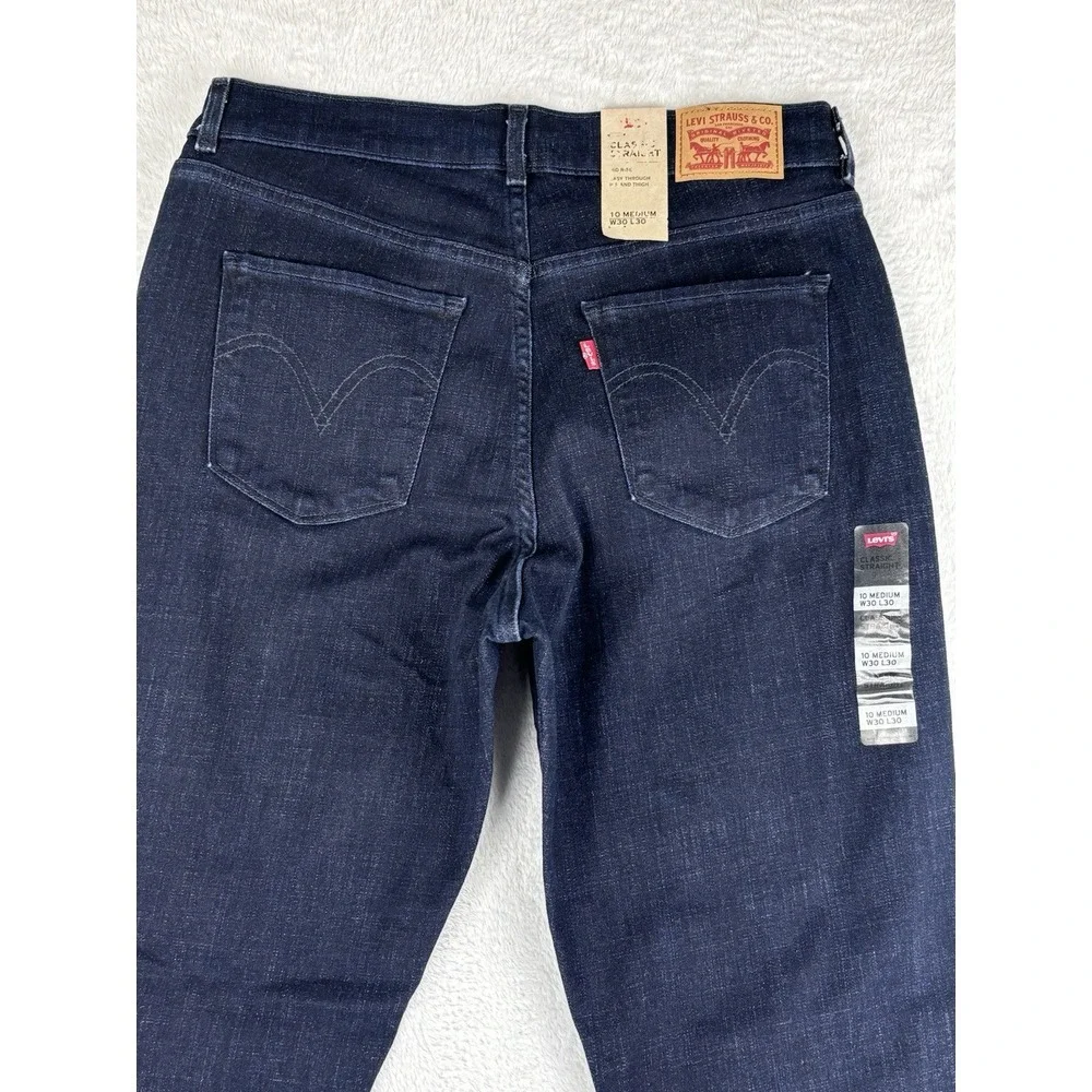 Levi's Jeans Womens Classic Straight Dark Wash Mid Rise Jeans Size 10‎